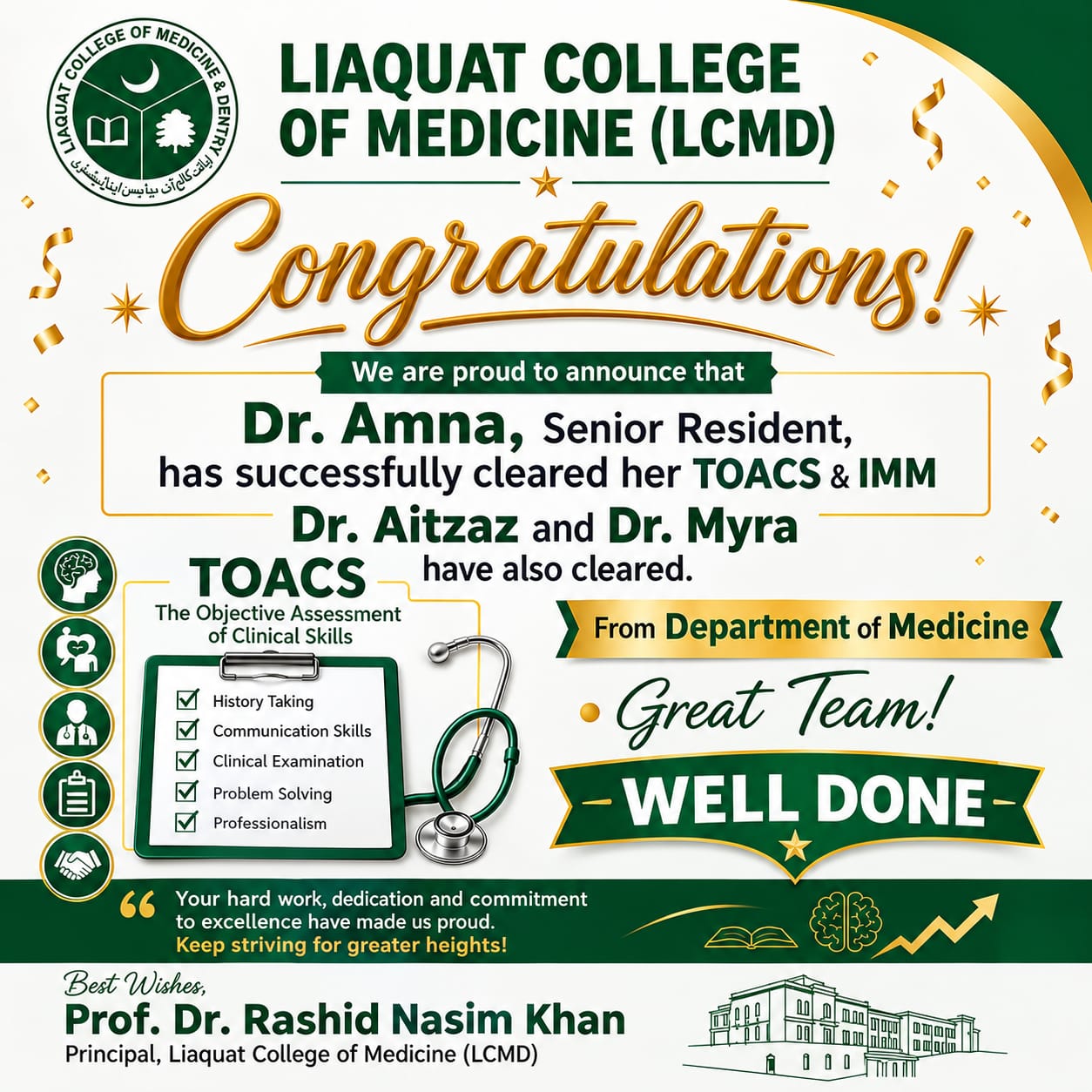 Congratulations Dr Amna for Clearing TOACS & IMM - COM - 15th September , 2026